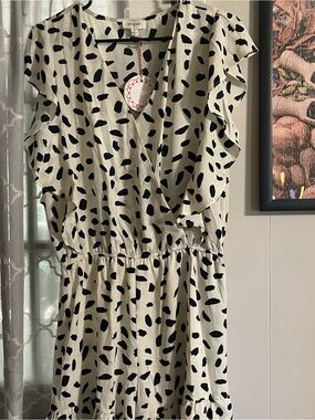 White & Black Ruffle Wrap Dress
